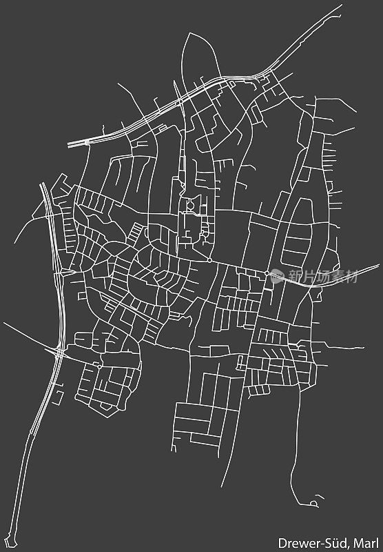 Street roads map of the DREWER-SÜD MUNICIPALITY, MARL